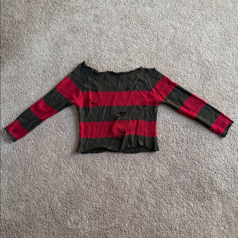 Freddy Krueger Red and green Striped quarter sleeve sweater